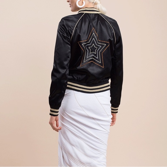 MOTHER stars shine down satin letterman jacket